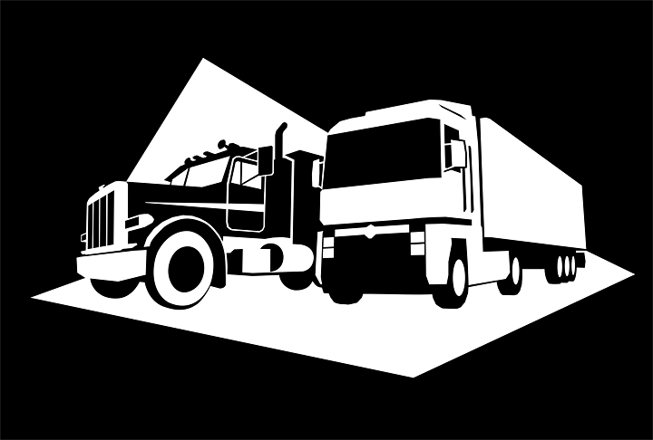 Monochrome Schwarzweiß-Vektorgrafik zweier Trucks