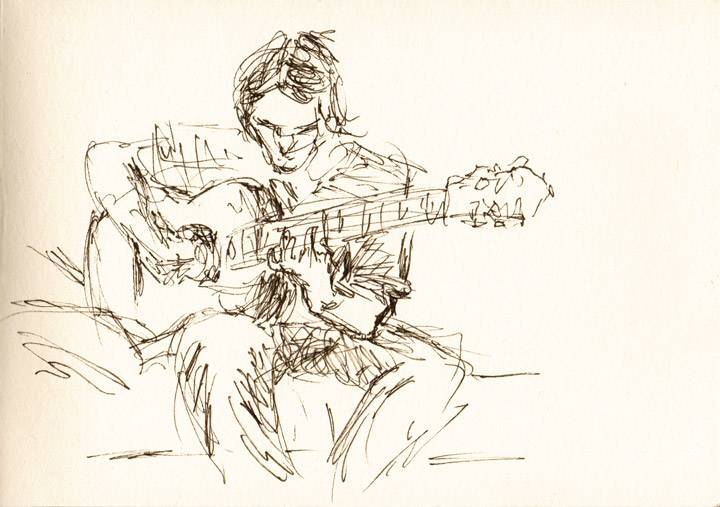 Zeichnung von einem Gitarrenspieler auf einer Feier