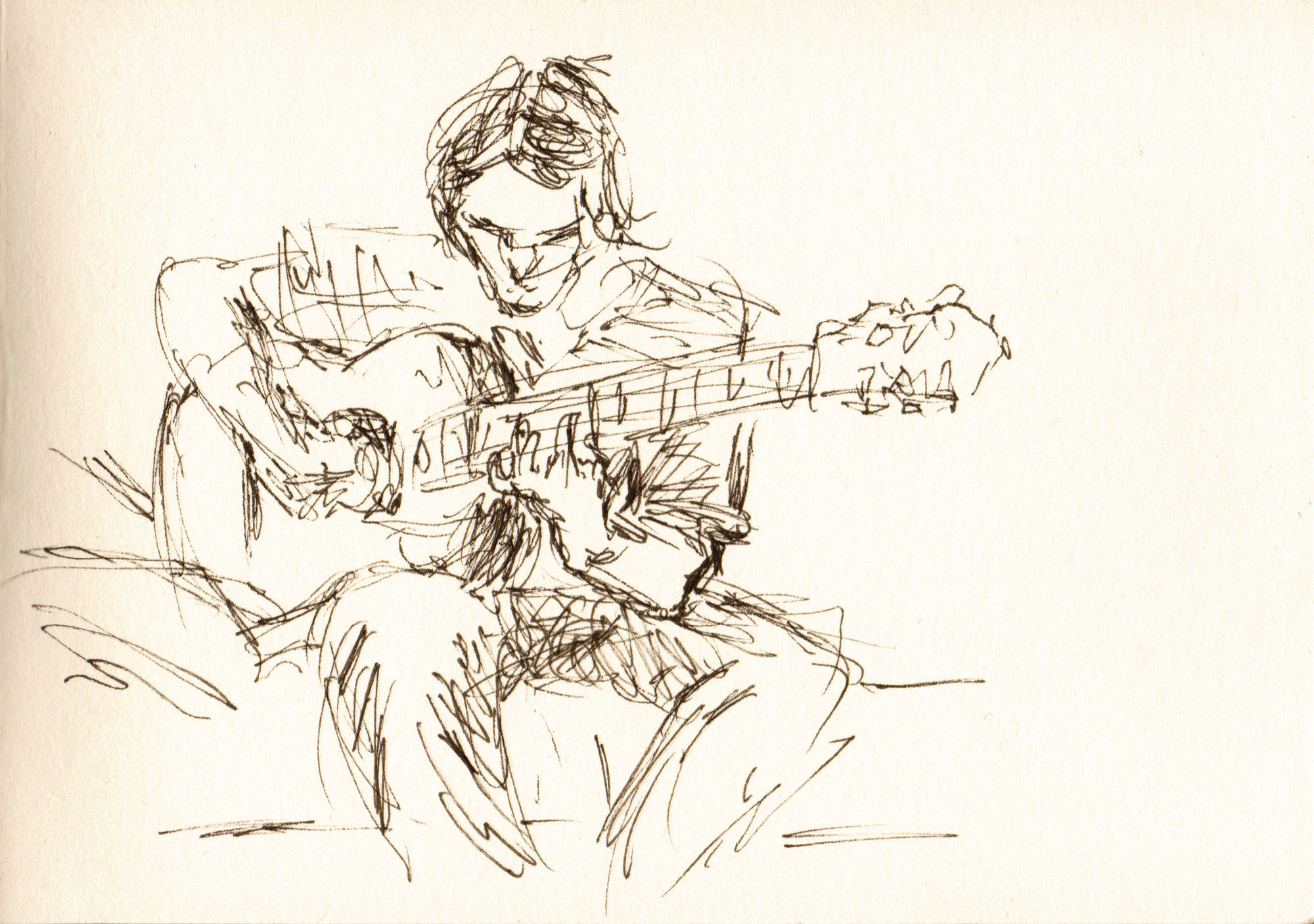 Zeichnung von einem Gitarrenspieler auf einer Feier